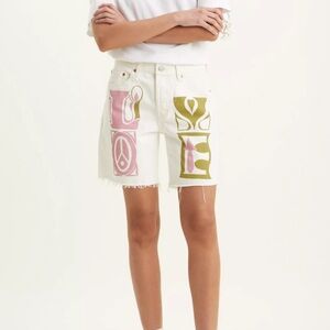 Levi’s 501 90’s Love Trip White Jean‎ Shorts Size 24 Button Fly Raw Hem Mid Rise
